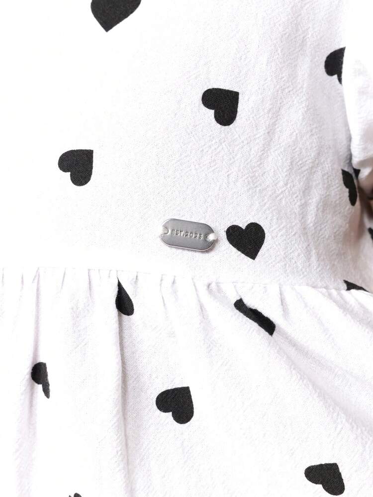 パフスリーブのハートプリントドレス