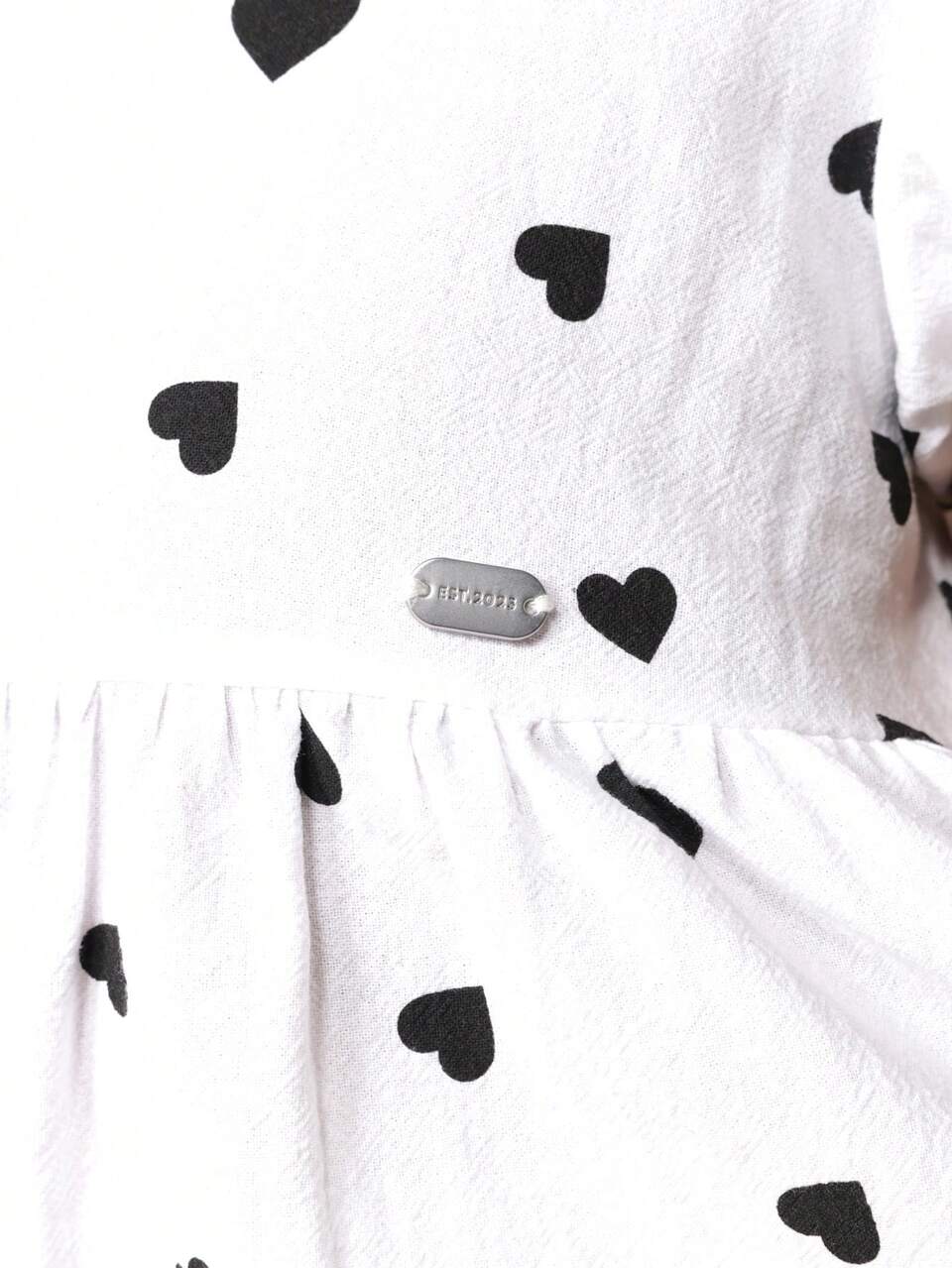 Heart Print Dress With Puff Sleeves