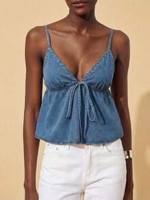 Travachic Women's Blue Denim Top, Vacation Tank Top, Summer Vacation Outfit, Casual Wear, Summer Tops .Beach Outfits - Light Wash - View 2