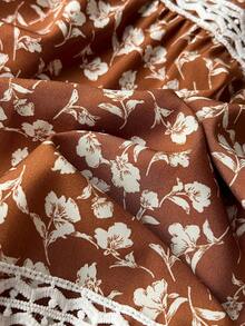 Rusticease 大码夏季度假碎花撞色蕾丝花瓣袖连衣裙 - 彩色 - 查看 7