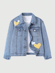 SHEIN 少女牛仔两件套，2025秋冬新款，欧美时尚水洗牛仔套装，饰有铆钉珍珠，时尚牛仔外套+阔腿宽松牛仔裤，适合日常穿着、上学、通勤、派对、万圣节、秋季等场合。 - 淺色水洗藍 - 查看 5