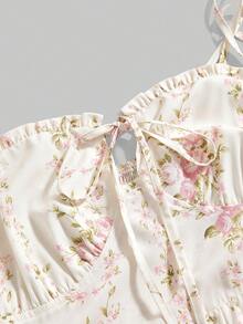 Sweetness Spring / Summer Valentine's Day Spring / Summer Plus Size Women Floral Print Tie Front Lace Trim Cami Dress, Vacation - Multicolor - View 2