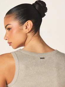 Missguided x Playboy Racerback Tank Top With Pink Logo Detail Sleeveless Ribbed Cropped Summer Athletic Training Casual Comfortable Fitted Sports Bra Style - Grey - View 6