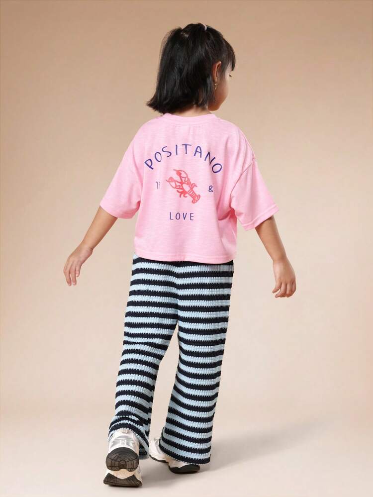 Pink T-Shirt With Striped Pants Set