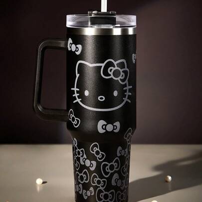 HELLO KITTY AND FRIENDS | SHEIN 40盎司/1200毫升真空隔热不锈钢杯，防漏盖，适用于冷热饮，适用于大多数杯架