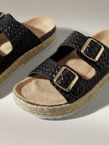 Solecia Women's Buckle Design Casual Everyday Wear Sandals - Black - View 5