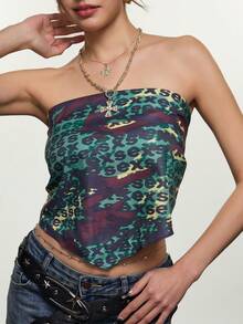Rina Fox Women's New Sexy Bombshell Print Bandeau Top, American Casual Street Print Versatile Scarf Top, Suitable For Shopping, Parties, Music Festivals, And Vacation Wear - Green - View 1