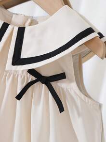 Babygirl Cute Patchwork Peter Pan Collar Bow Tie Dress - Black and White - View 3