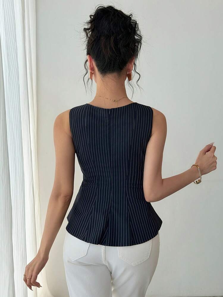 Women's Fashionable Elegant Waist Cinched Striped Print Camisole Summer