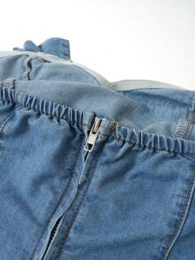 GlowEve Bộ đồ nữ mùa hè kiểu dáng thường ngày gồm áo ống và chân váy denim trang trí nơ. - Màu xanh lam - Xem 4