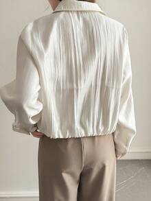 DAZY Women's Casual Spring Collared White Shirt With Large Pockets Summer - White - View 2