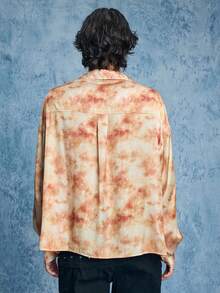 ROMWE MEN Street Life Men's Tie-Dye Print Wrap Collar Shirt - Brown - View 3