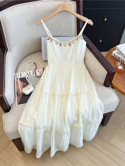 GlowEve 法式优雅无袖吊带连衣裙，收腰设计，适合夏季海滩度假，优雅迷人