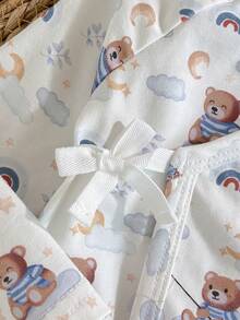 Loomiva Newborn Baby Boy/Girl Cartoon Bear Pattern Knit Soft Crew Neck Long Sleeve Top And Elastic Waist Long Pants 2-Piece Set - Blue - View 5