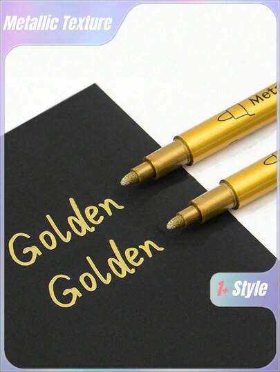 1pc Gold Metal Paint Pens For Diy Drawing On Black Card/Doodling/Craft/Scrapbooking/Sign-Making, School Supplies, Office Supplies, Stationery Supplies, School Stuff, School Things Back To School