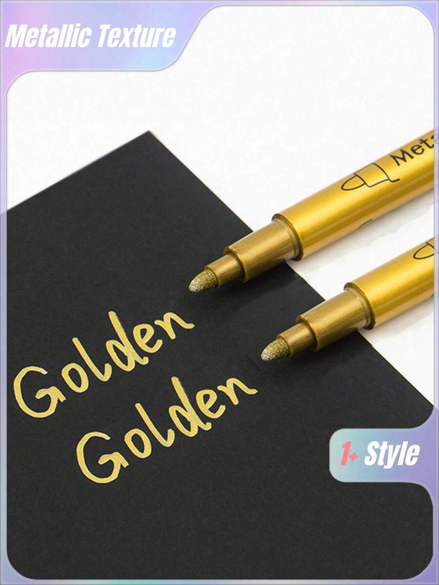 1pc Gold Metal Paint Pens For Diy Drawing On Black Card/Doodling/Craft/Scrapbooking/Sign-Making, School Supplies, Office Supplies, Stationery Supplies, School Stuff, School Things Back To School