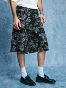 ROMWE MEN Street Life Men's Textured Pattern Button Casual Versatile Denim Shorts - Black - View 4