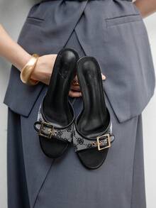 CUCCOO BIZCHIC 女士搭扣设计时尚日常穿搭细高跟凉鞋 - 黑與白 - 查看 7