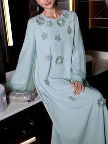 Yasmyna Women's Elegant Romantic Floral Print Flared Long Sleeve Maxi Cardigan - Green - View 1