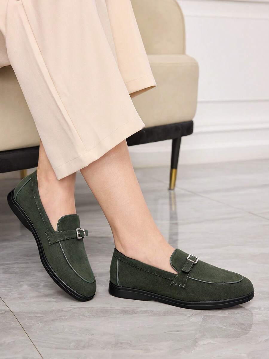 Sleekvia Casual Versatile Commuting Fringe Decor Flat Loafers - Green - View 1