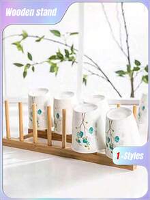 SHEIN 1pc Wooden Dish Storage Rack Daily Leisure Home Storage - log color - View 3