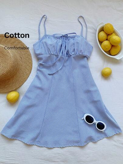 SHEIN EZwear 蓝色条纹编织吊带迷你连衣裙