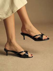 Rosivie Women's Buckle Design Fashion Daily Wear Slip-On High Heel Sandals - Black - View 1