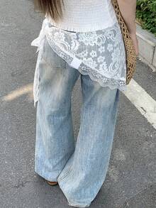 DAZY Women's Floral Lace Side Knot Fashionable Skirt - White - View 6