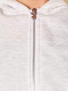 Missguided x Playboy 女士拉链连帽衫，撞色条纹细节，休闲宽松版型，长袖抽绳帽，适合秋冬季穿着 - 灰色 - 查看 6