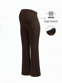 Modmama Maternity Solid Color Adjustable Waist Casual Flare Pants - Brown - View 9