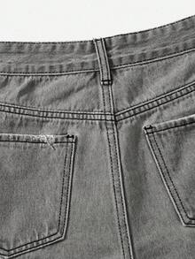 Rivivi Quần short denim nữ kiểu dáng thường ngày, rách gấu, phù hợp cho việc đi làm hàng ngày và phong cách đường phố, mùa hè. - Xám - Xem 4