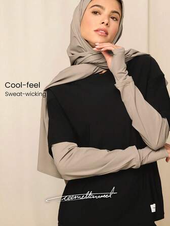 GLOWMODE X Reem Modest Cooling Glow Quick-Dry Sun-Proof Adjustable Cuffs Reflective Logo Thumbholes Relaxed-Fit Arm Sleeves Training Gym Studio Daily Active Wear