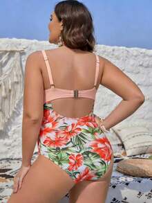 Swim Lushoire Áo tắm liền thân cỡ lớn dành cho nữ, họa tiết hoa ngẫu nhiên, có gọng, đệm mút, dây đeo dày có thể điều chỉnh, thời trang cho kỳ nghỉ và trang phục thường ngày, giúp thon gọn và tôn dáng, hàng mới về bán chạy. - Hồng - Xem 2