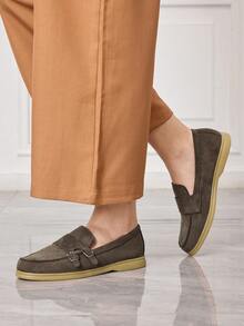 Sleekvia Women's Casual Round Toe Slip-On Soft Knit Upper Contrast Color Mary Jane Style Flat Shoes, Versatile For Vacation & Leisure Valentine's Day - Brown - View 5