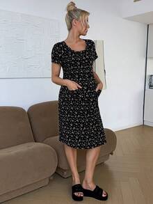 SHEIN 夏季孕妇休闲碎花哺乳连衣裙 - 彩色 - 查看 8