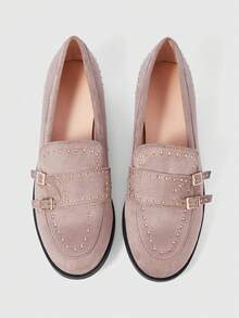 Sleekvia Women's Fashion Metal Rivets Adjustable Soft-Soled Loafers - Grey - View 2