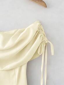Lyxana Đầm chữ A cổ bẻ màu đen trắng cho nữ, kiểu dáng xòe, vai lệch, eo, thích hợp dự tiệc hoặc mặc hàng ngày, thích hợp cho nữ lớn tuổi. - Rượu sâm banh - Xem 4