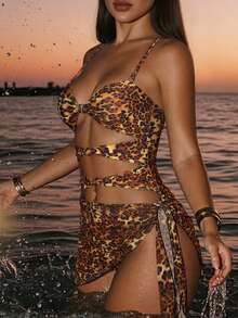 Swim SXY 2026 Sexy Leopard Print One-Piece Bikini, Mesh Cover-Up Set, Hot Selling Beach Swimwear, Spring/Summer - Multicolor - View 1