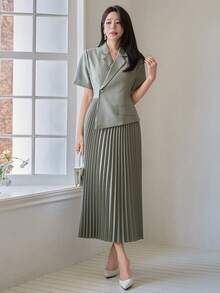 DAZY Đầm dài tay cài một nút màu trơn thanh lịch dành cho nữ, đầm dự tiệc cưới, đầm hè cho nữ. - màu xanh lá - Xem 4