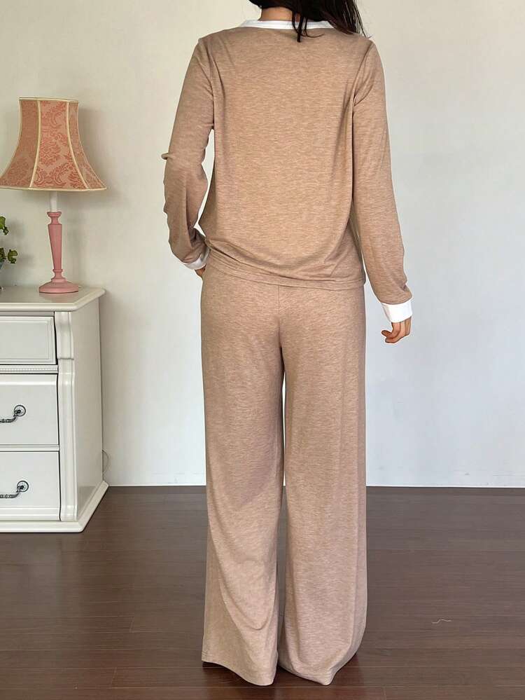 Women's Casual Colorblock Pajama Set