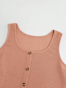SHEIN VCAY Plus Size Women Summer Apricot Striped Button Decor Sleeveless Camisole - Khaki - View 3