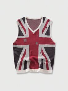 ROMWE MEN Men's Sleeveless Fashionable Knit Casual Versatile Jacquard Distressed Tank Top - Multicolor - View 1