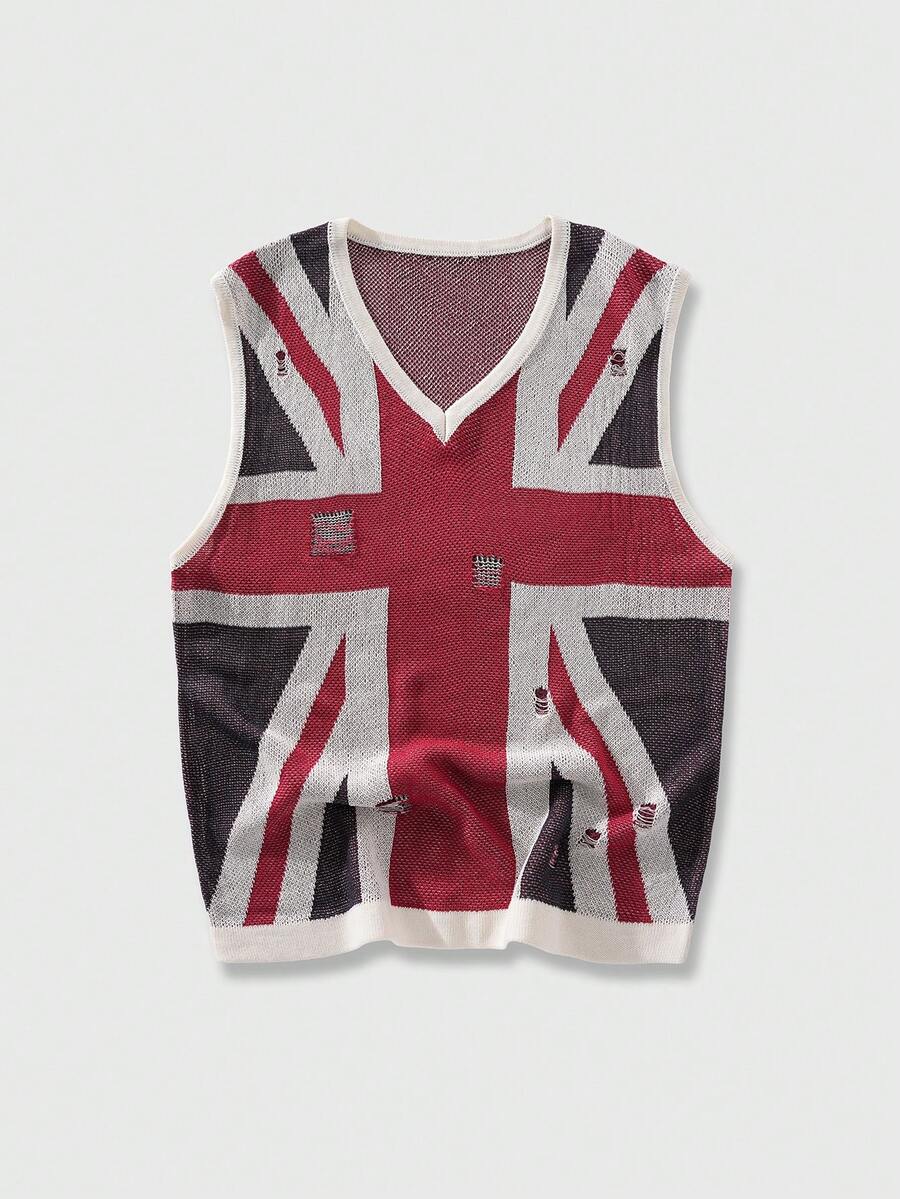 ROMWE MEN Men's Sleeveless Fashionable Knit Casual Versatile Jacquard Distressed Tank Top - Multicolor - View 1