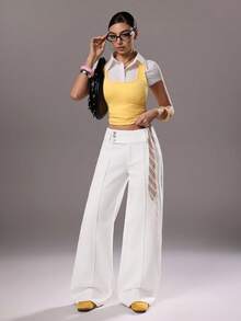 TRNVIE Y2K Fashion Casual High Waist Wide Leg White Denim Jeans - White - View 7