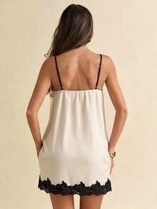 SHEIN BAE Women's Sexy Contrast Lace Mini Slip Dress, Summer - White - View 2