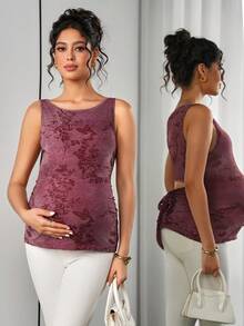 Momance Printed Sleeveless Fitted Elegant Maternity Tank Top For Women - Burgundy - View 3