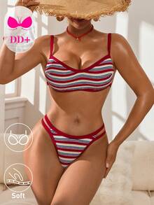 Swim DD+ 女士夏季沙滩拼接彩色吊带时尚比基尼泳装套装 - 彩色 - 查看 5