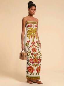 Travachic 休闲简约度假波西米亚风优雅浪漫复古花卉热带印花图案，适合音乐节、海滩装扮、度假装扮、夏季户外女装 - 彩色 - 查看 4