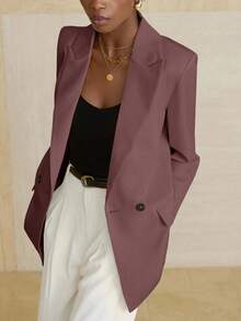 Aveloria Modichic Women's Business Style Solid Color Double-Breasted Blazer Jacket For Commuting, Autumn  - Purple - View 3