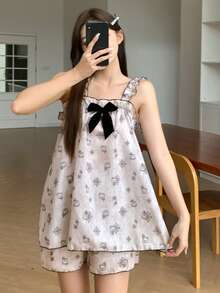 DAZY 2pcs/Set Cute Bear Pattern Sleeveless Camisole Top And Shorts Women Summer Pajama Set - Apricot - View 6